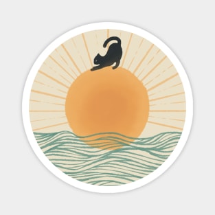 Yoga Cat on Sunrise ocean wave Magnet